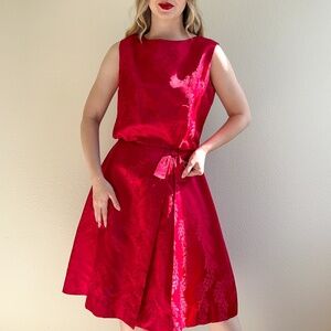 Vintage 1960s Cranberry Red Silk Party Dress (M)
